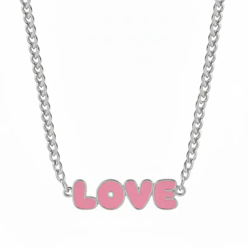 LOVE Enamel Name Necklace & Bracelet - Silver / 14in - Jewelry