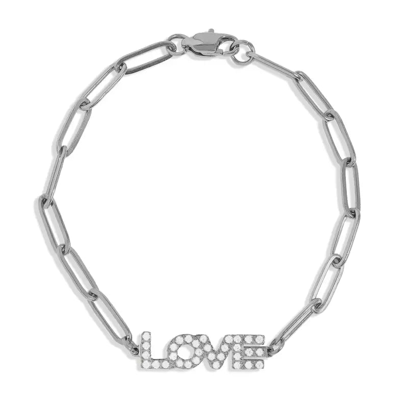 ’Love’ Paperclip Chain Bracelet - Stainless Steel - Jewelry
