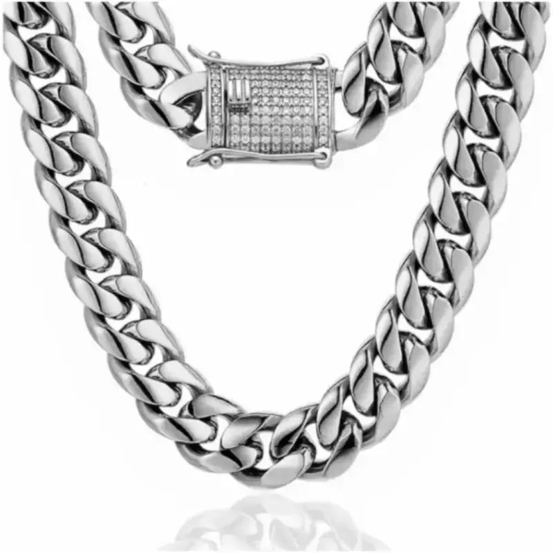 Luxe Cuban Chain Link Necklace CZ Clasp 18mm - Jewelry