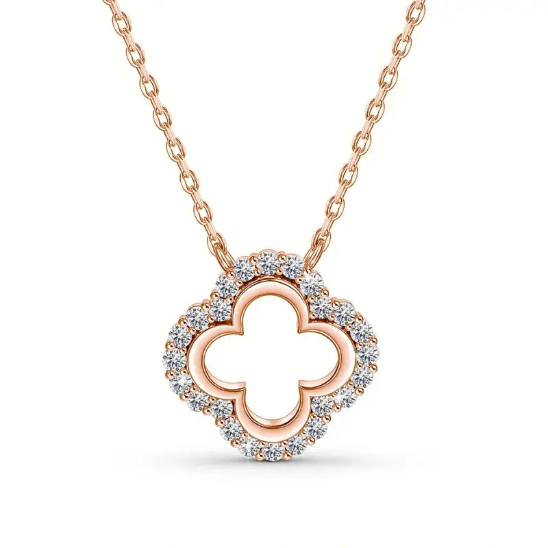 Luxury Yellow Gold Four Leaf Clover Necklace With Stones Moissanite Pendant DVVS1 High Quality Jewelry Gift For Girl