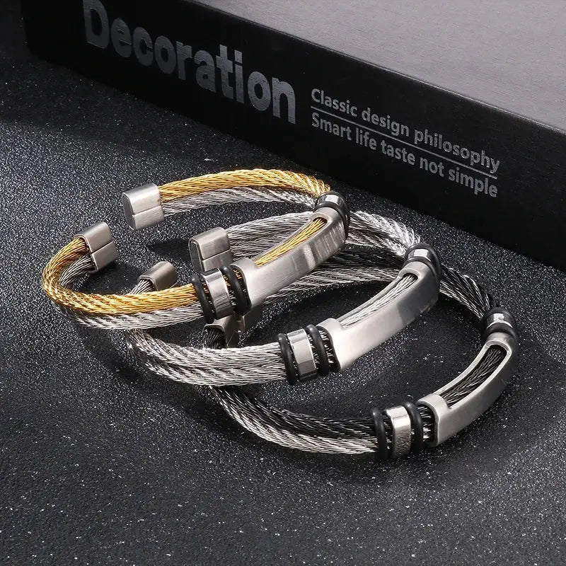 Men’s Stainless Steel Corded Bangle Bracelet