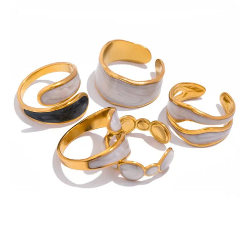 Minimalist Marble-Style Enamel Rings – Elegance Redefined