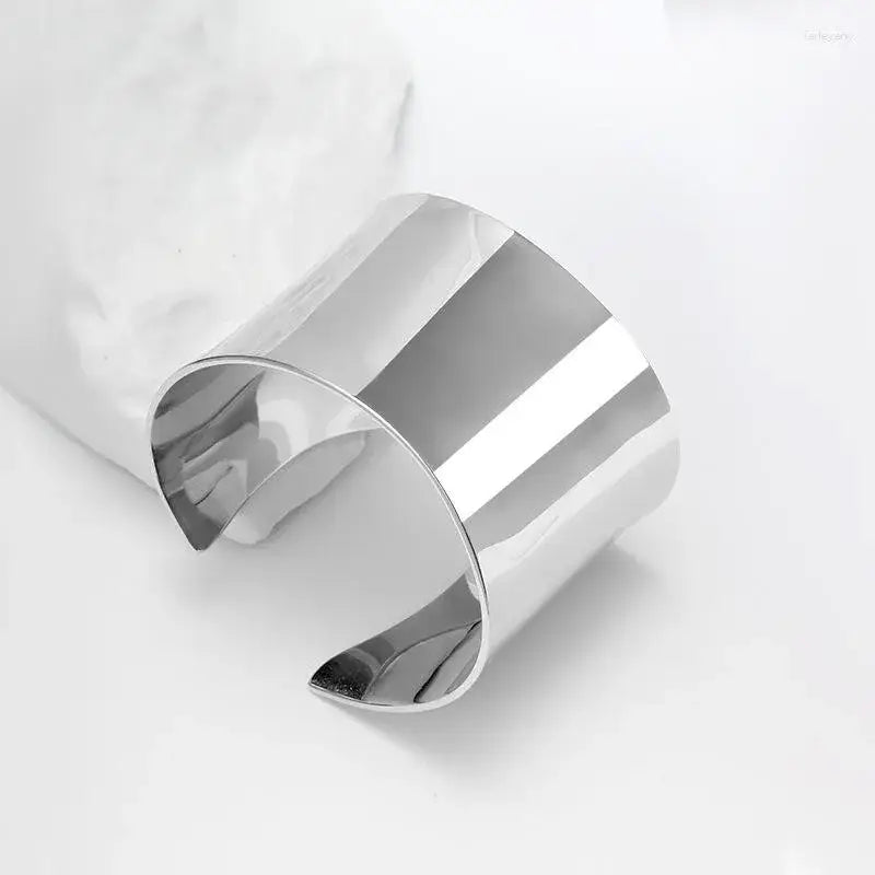 Minimalist Stainless Steel Wide Cuff Bracelets Bangles for Women Glossy Chunky Gold Silver Color Open Bangle Waterproof