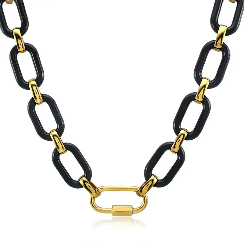 White Black Acrylic Rectangular Link Choker Necklace For Women Female Carabiner Pendant Charm Statement Stainless Steel