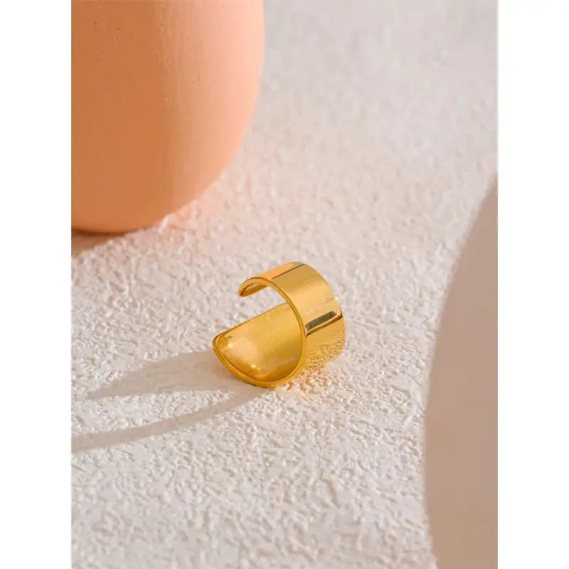 Yhpup Minimalist Smooth Metal Stainless Steel Geometric Open Wider Finger Ring 18K Gold Color Plated Simple Fashion