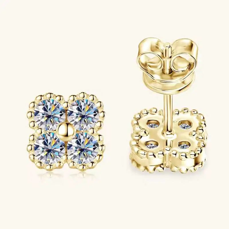 Moissanite Clover Pendant Necklace Gold Earrings Jewelry