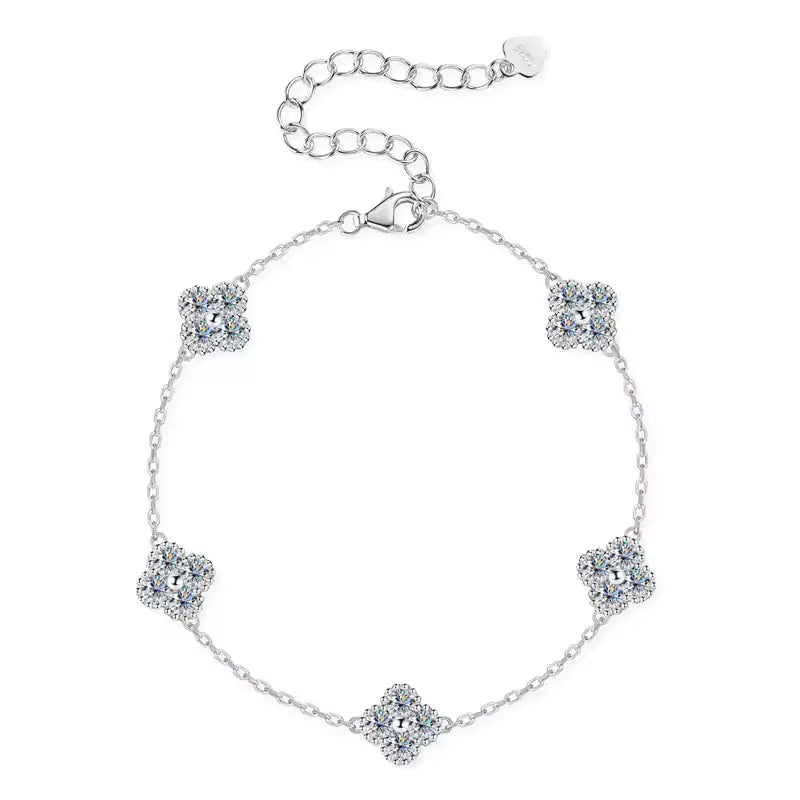 Moissanite Clover Pendant Necklace White Gold Bracelet Jewelry