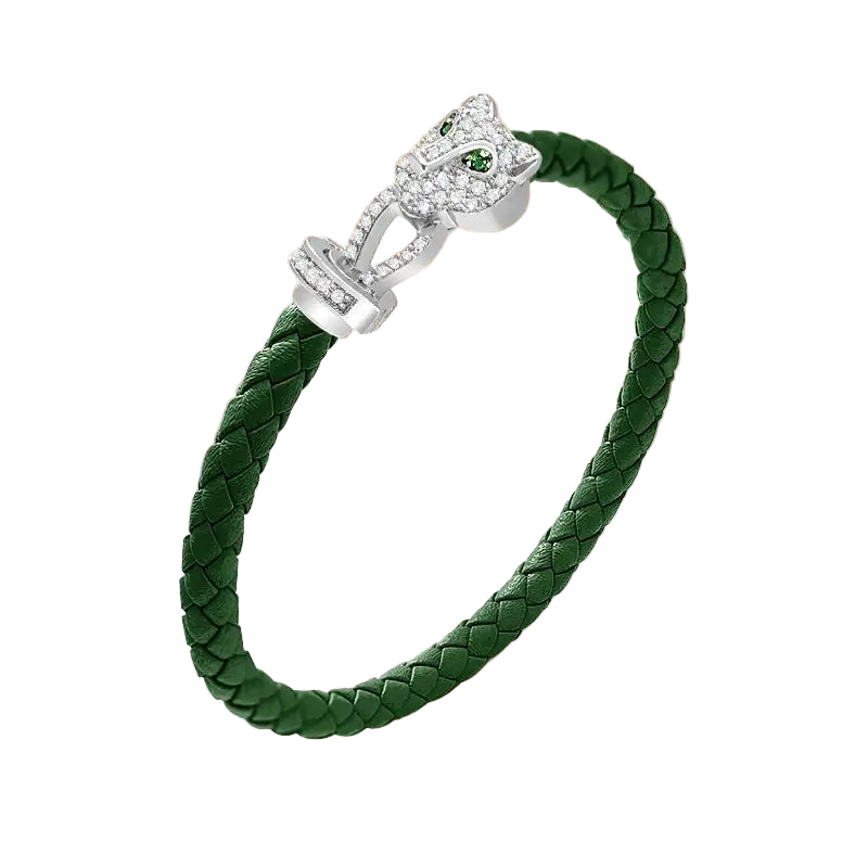 Untamed Cheetah Bracelet - Silver - Navy Green / 6.25in