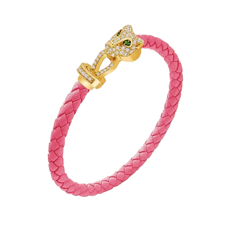 MOONLIGHT Classic Design Exquisite Cheetah Zircon Bracelet for Women Braided Leather Quality Banquet Couples Gift