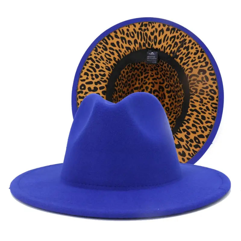 New Purple and Leopard Print Patchwork Dresses Cowboy Jazz Fedora Hats Big Brim Women Men Panama 2 Tone Gambler Party