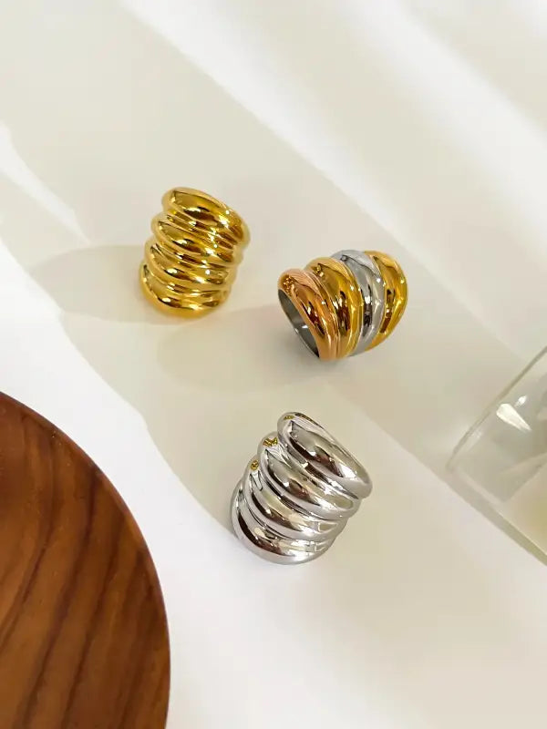 Periâsbox Tarnish Free Punk Style Stainless Steel Multi-layer Chunky Dome Wide Rings for Women Men Statement Jewelry