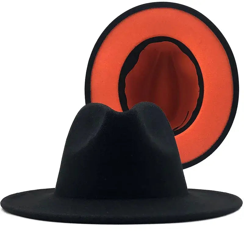 QBHAT Two-color Fedora Hat Women Men Wide Brim Felt Jazz Ladies Party Top Cap Patchwork Chapeau Sombreros De Mujer 50