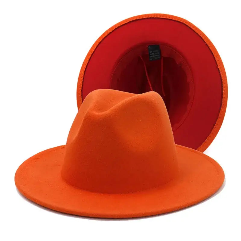 QBHAT Two-color Fedora Hat Women Men Wide Brim Felt Jazz Ladies Party Top Cap Patchwork Chapeau Sombreros De Mujer 50