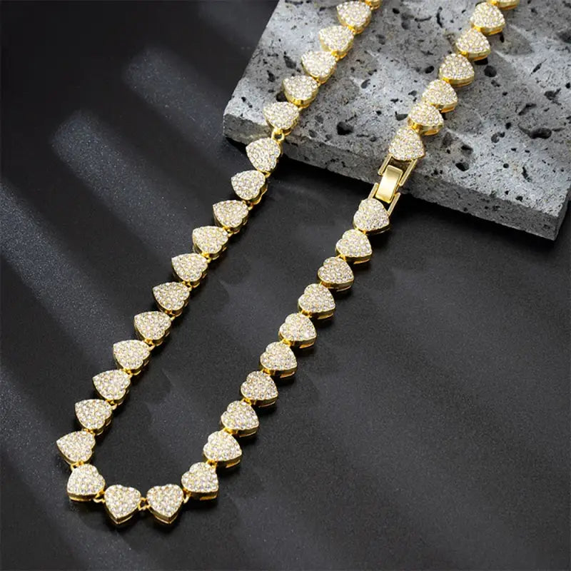 New Hip Hop Tennis Chain Bracelet Necklace for Women Full Iced Out Shiny Heart Rhinestone CZ Fashion Rock Party Jewelry