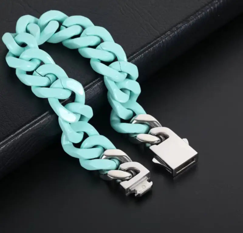 Paint Collection Cuban Chain Bracelet - Blue - 8in - Jewelry