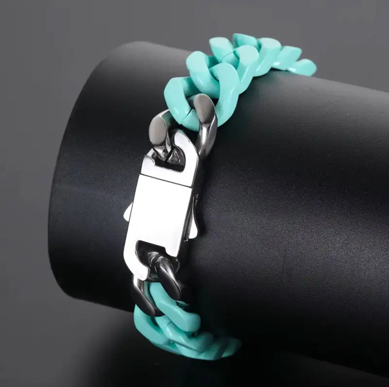Paint Collection Cuban Chain Bracelet - Blue - Jewelry