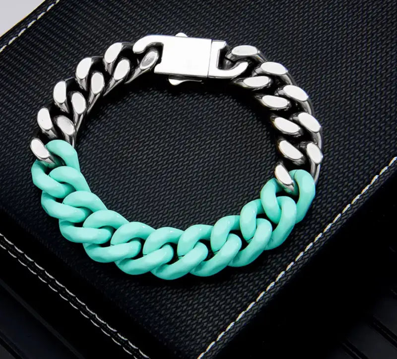 Patchwork Paint Titanium Chain Bracelet - Mint Green - Jewelry