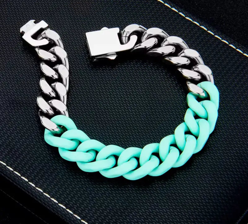 Patchwork Paint Titanium Bracelet - Pink - Jewelry