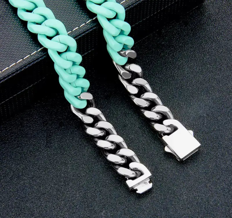 Patchwork Paint Titanium Bracelet - Pink - Jewelry