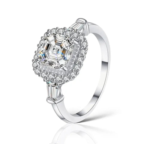 Radiant Asscher-Cut Moissanite Halo Ring