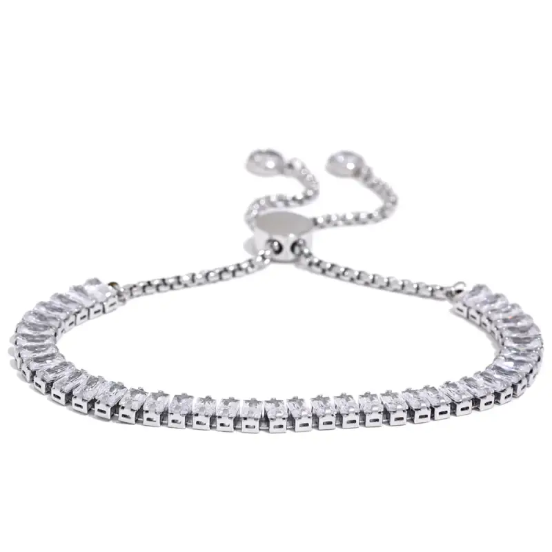 Yhpup Colorful Bling Cubic Zirconia Chain Stainless Steel Luxury Pull-Out Bracelet Bangle High-Grade Premium Jewelry Party Gift