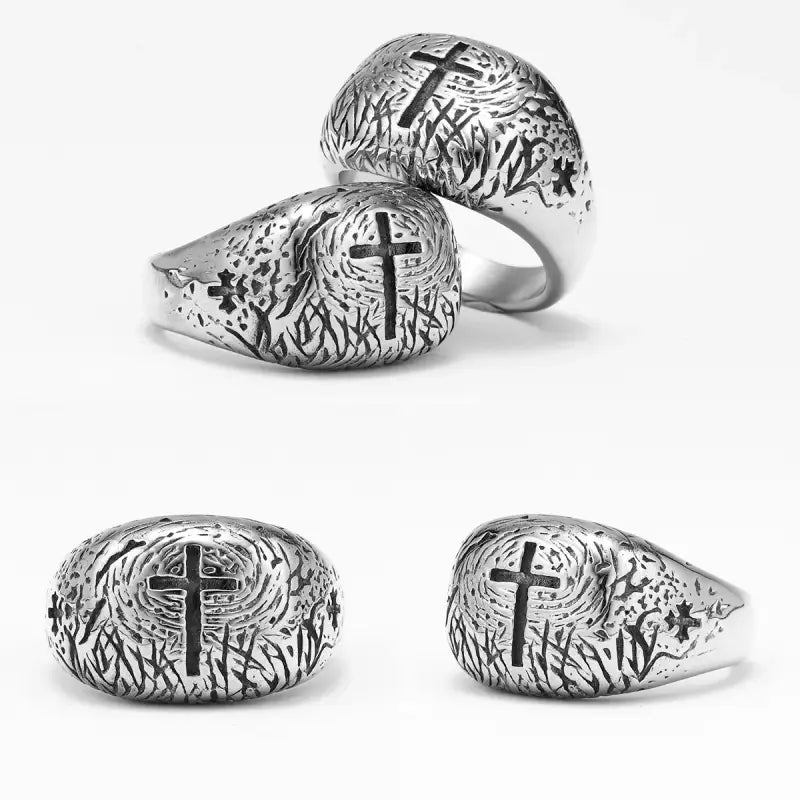 Vintage Christian Cross Amulet Men Rings Stainless Steel Jewelry Punk Fashion Cool Stuff Accessories For Women Gift