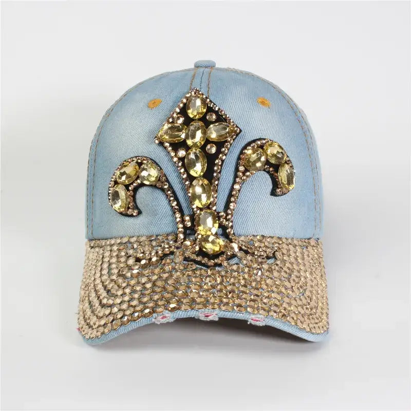 Rhinestone Crown Cap - Pink - Light Denim - Hat