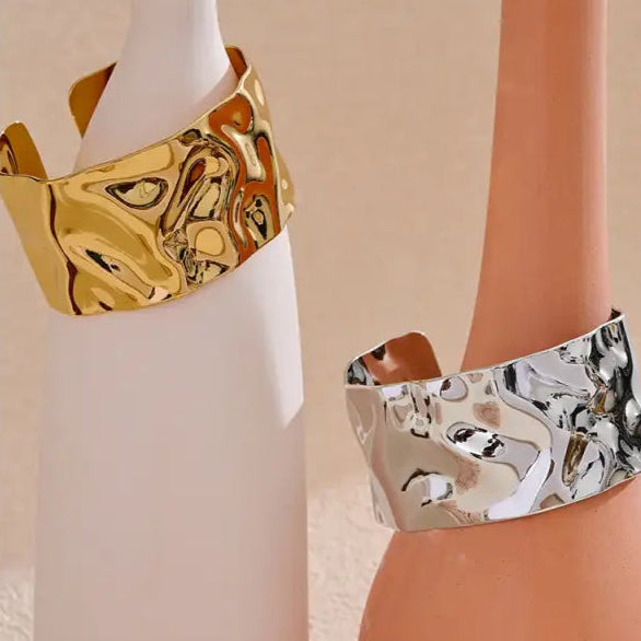 Yhpup Wide Large Stainless Steel Metal Cuff Open Bracelet Bangle 18K Gold PVD Plated Statement Waterproof Wrist Jewelry