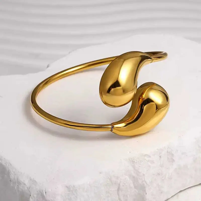 Sculptured Gold & Platinum Wave Bangles - Jewelry