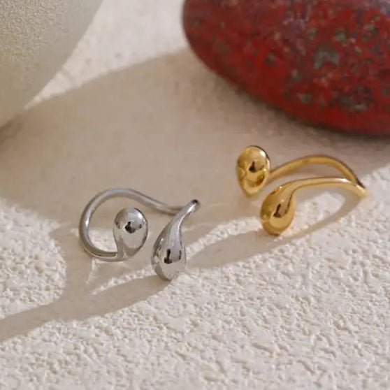 Yhpup As Gift’s Quality Stainless Steel Fashion Water Drop Adjustable Ring Gold Silver Color Minimalist Chic Jewelry