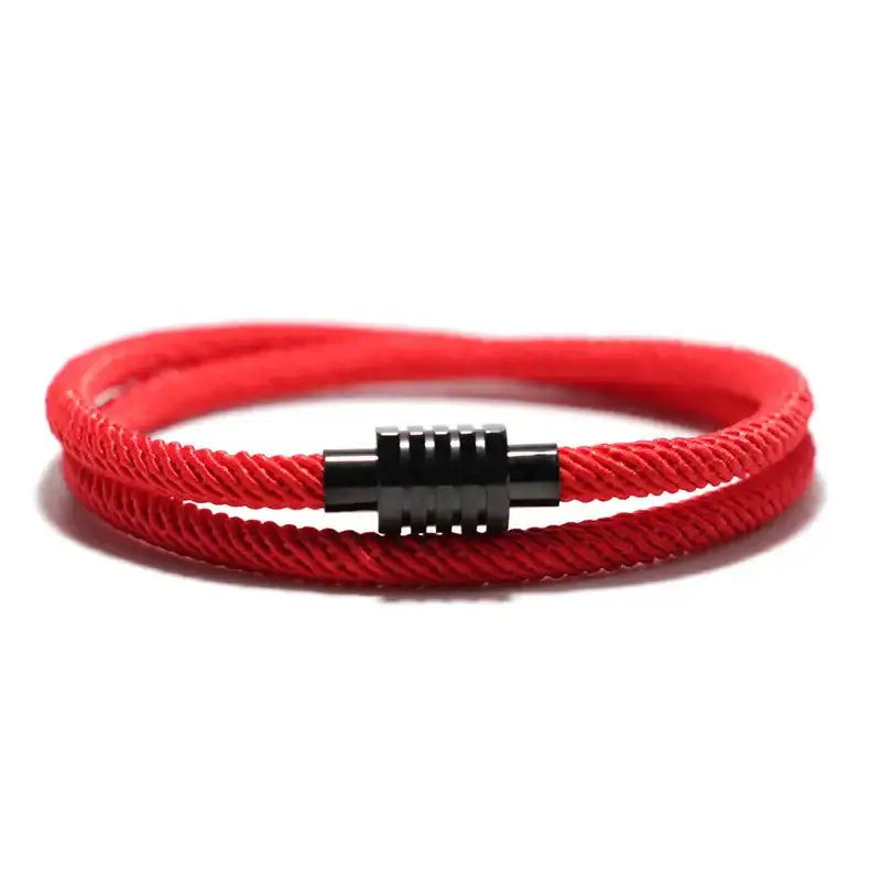 Simple Style Men Bracelet With Stainless Steel Magnet Buckle Grade A 4mm Rope Double Layer Good Luck String Outdoor