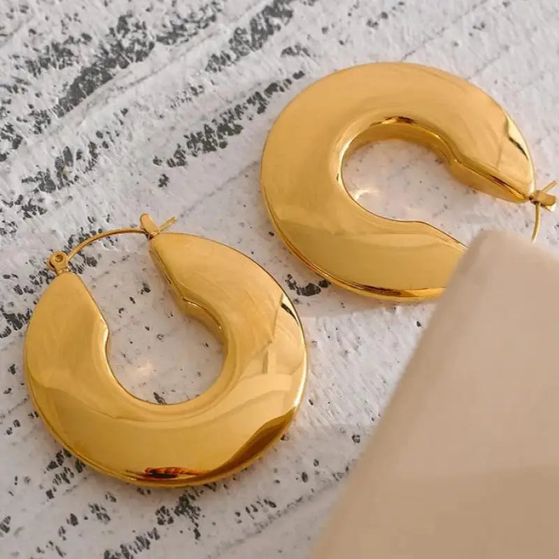 Yhpup Light Cozy Minimalist Texture Stainless Steel Metal Hollow Hoop Huggie Earrings 18K Gold Plated Waterproof Jewelry Women