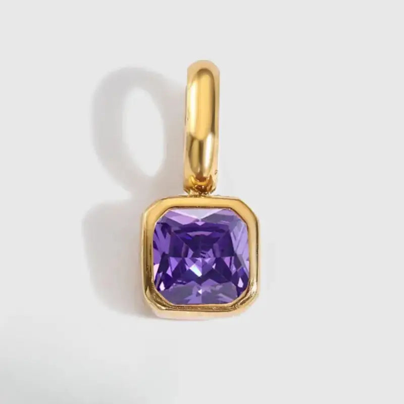 Square Birthstone Charm Pendant February Gold Jewelry