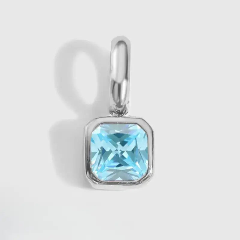 Square Birthstone Charm Pendant March Silver Jewelry