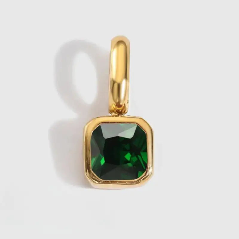 Square Birthstone Charm Pendant May Gold Jewelry