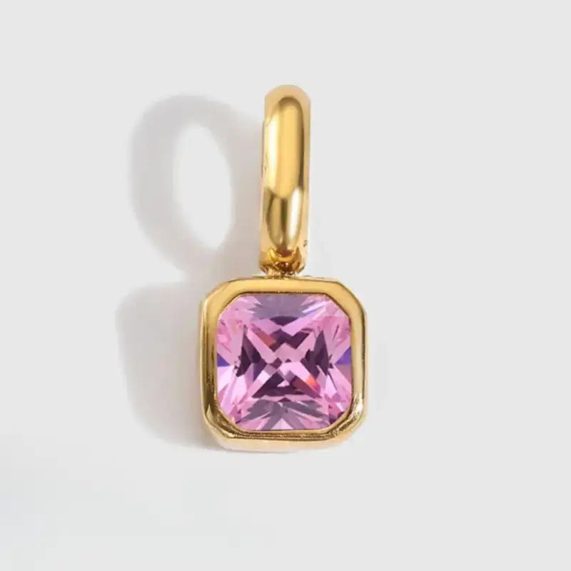 Square Birthstone Charm Pendant October Gold Jewelry