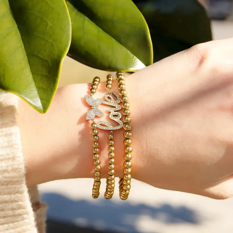 Stone Butterfly Metal Beaded Stretch Bracelet - Jewelry