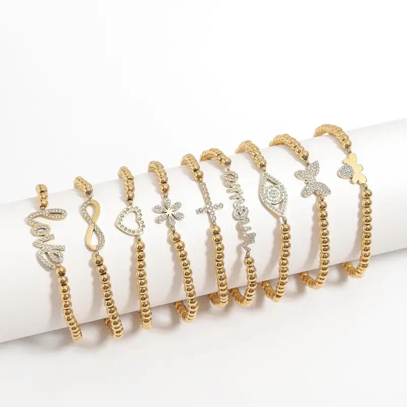 Stone Infinity Sign Metal Beaded Stretch Bracelet - Jewelry