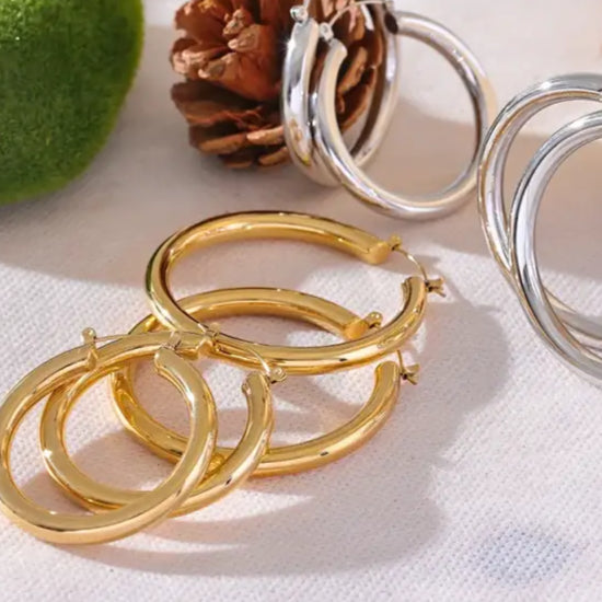 Yhpup Minimalistic Big Sleek Metal Round Hollow Hoop Earrings Anti Allergic 316L Stainless Steel Trendy Simple Ear