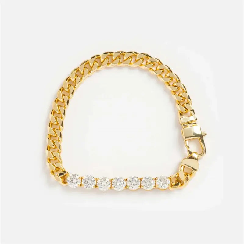 Titanium steel hip-hop personality trend with diamond short necklace multi zirconium bracelet gold-plated - Bracelet