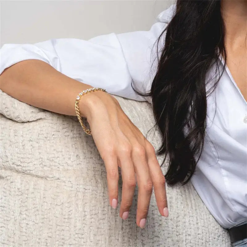 Titanium steel hip-hop personality trend with diamond short necklace multi zirconium bracelet gold-plated