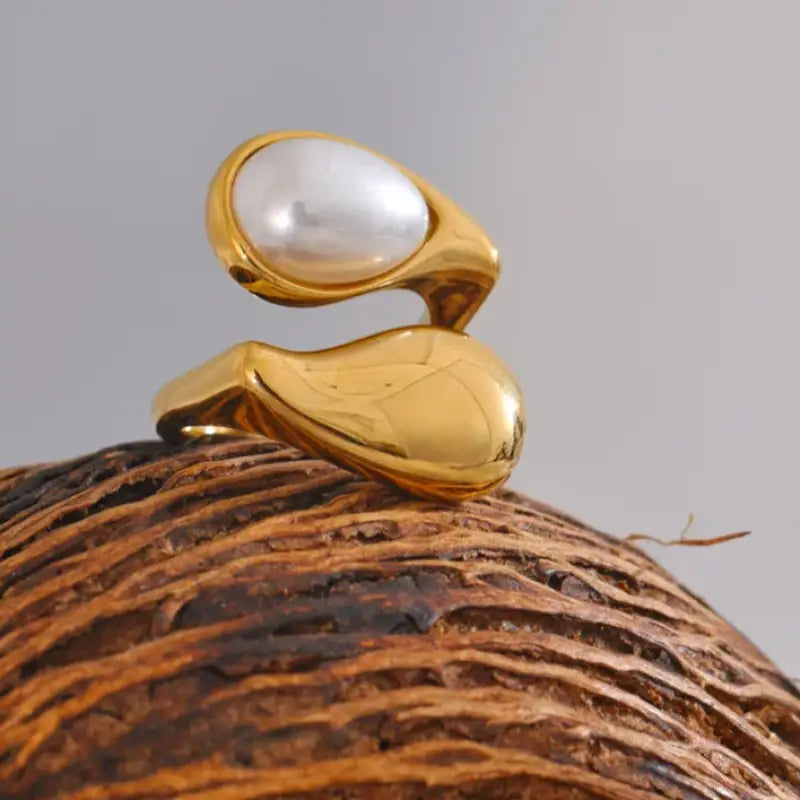 Yhpup Fashion Imitation Pearl Water Drop Finger Adjustable Ring Women 316L Stainless Steel Elegant Gold Platinum Plated Jewelry