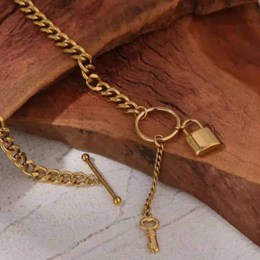 Yhpup New 316L Stainless Steel Jewelry Punk Metal Lock Pendant Necklace Minimalist 18 K Plated Chain подвеска Gala
