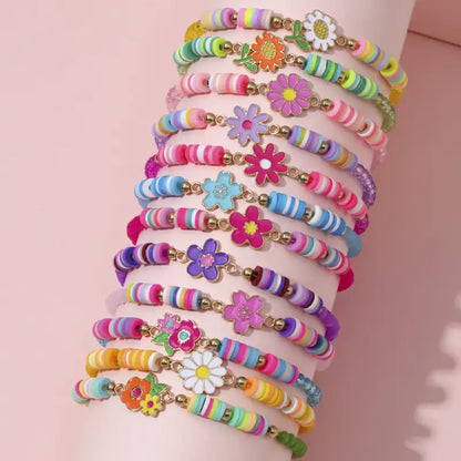 12Pcs/set Unicorn Cat Flower Charm Elastic Handmade Beaded Bracelets for Women Girls Birthday Party Jewelry Friendship