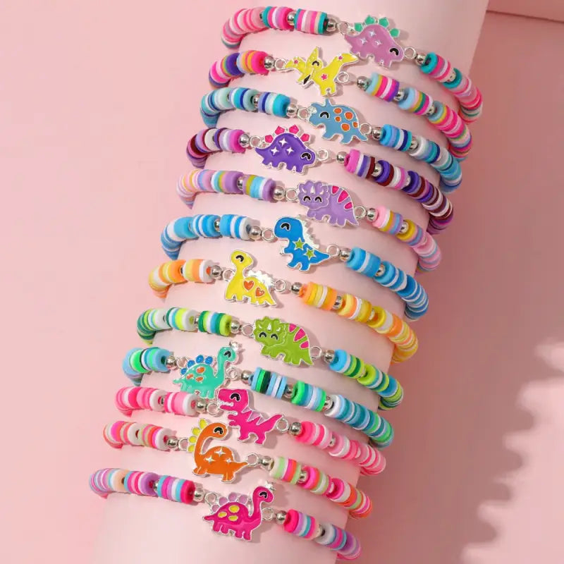 12Pcs/set Unicorn Cat Flower Charm Elastic Handmade Beaded Bracelets for Women Girls Birthday Party Jewelry Friendship