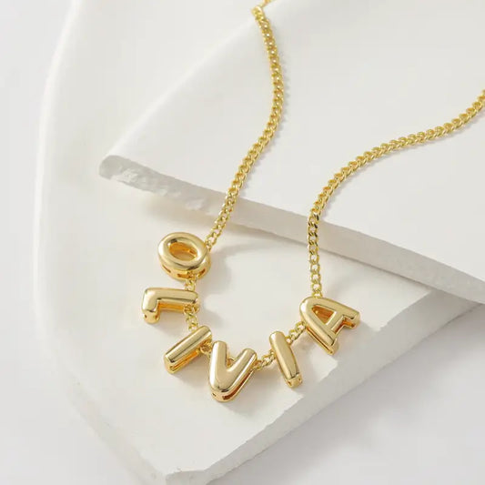 3D Bubble Initial Name Necklace | 18K Gold/Stainless Steel - Jewelry