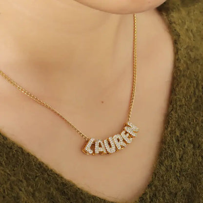 3D Bubble Initial Letter Name Necklace with Pavé Zircon - Jewelry