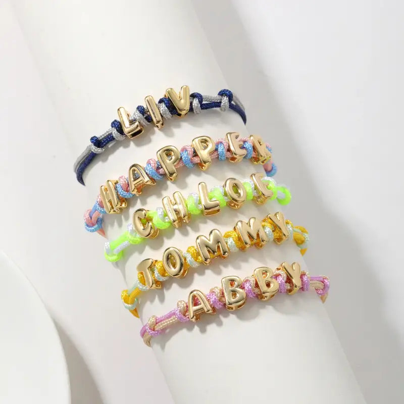 Qitian Personalized 3D Bubble Initial Letter Bracelet two Color Rope Custom Name Women Jewelry For Valentine’s Day Gift