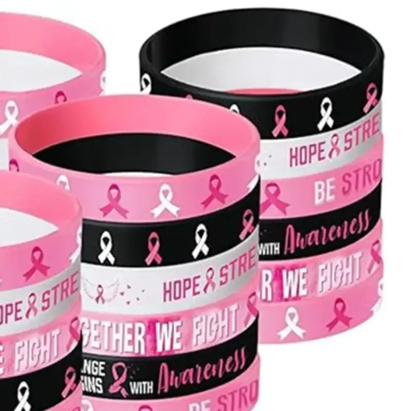 6/8PCS Silicone Breast Cancer Awareness Bracelets Hope Strength Wristband Courage Faith Inspiring