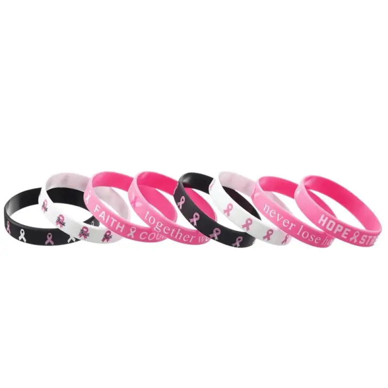 6/8PCS Silicone Breast Cancer Awareness Bracelets Hope Strength Wristband Courage Faith Inspiring - Pink
